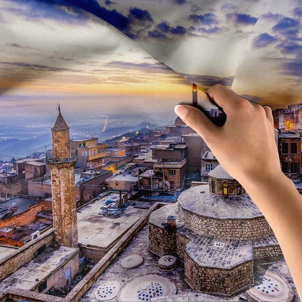 Güneydoğu Anadolu Tarihi Taş Şehir Manzarası Duvar Örtüsü Kumaş Baskı 11664