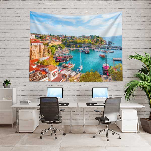 Renkli Sahil Yerleşimi ve Marina Manzarası Duvar Örtüsü 11669