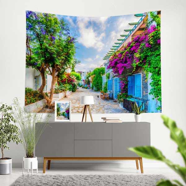 Renkli Akdeniz Sokağı Manzarası Duvar Örtüsü 11670