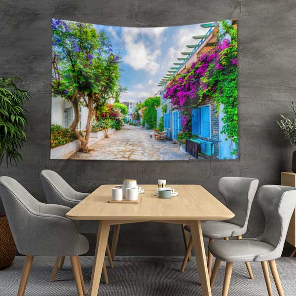 Renkli Akdeniz Sokağı Manzarası Duvar Örtüsü 11670