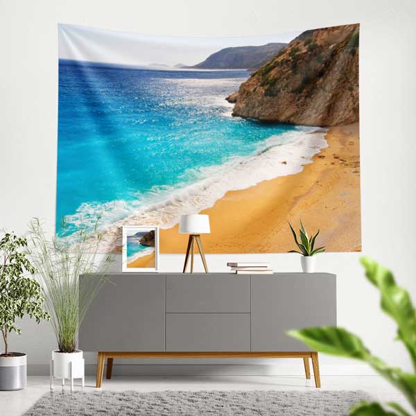 Turkuaz Deniz ve Altın Kumsal Sahil Manzarası Duvar Örtüsü 11675