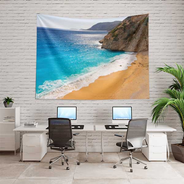 tapestry-wall-art-11675-03 Turkuaz Deniz ve Altın Kumsal Sahil Manzarası Duvar Örtüsü 11675