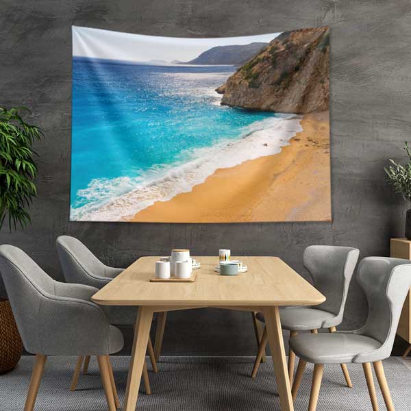 tapestry-wall-art-11675-04 Turkuaz Deniz ve Altın Kumsal Sahil Manzarası Duvar Örtüsü 11675