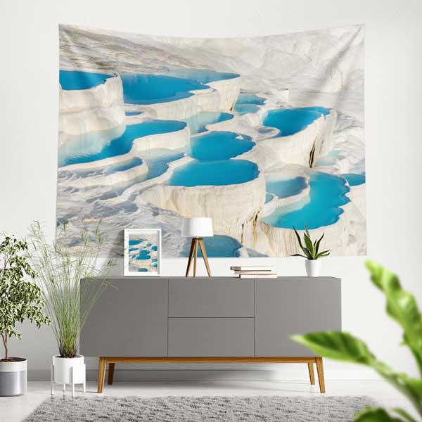 Beyaz Traverten Teraslar ve Turkuaz Havuzlar Duvar Örtüsü 11680