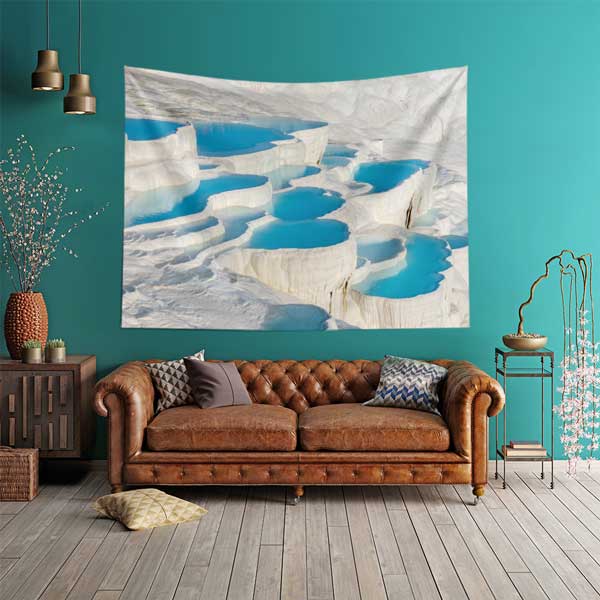 Beyaz Traverten Teraslar ve Turkuaz Havuzlar Duvar Örtüsü 11680