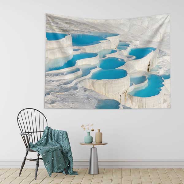 Beyaz Traverten Teraslar ve Turkuaz Havuzlar Duvar Örtüsü 11680