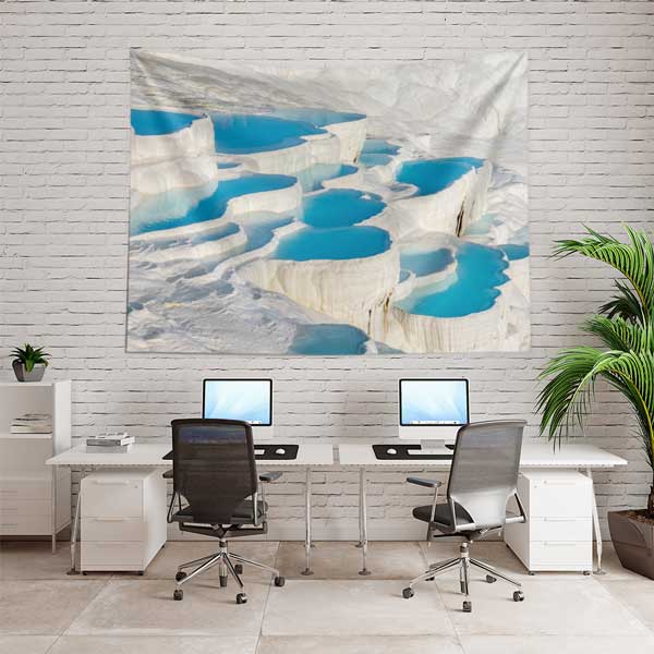 Beyaz Traverten Teraslar ve Turkuaz Havuzlar Duvar Örtüsü 11680