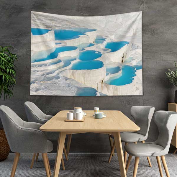 Beyaz Traverten Teraslar ve Turkuaz Havuzlar Duvar Örtüsü 11680