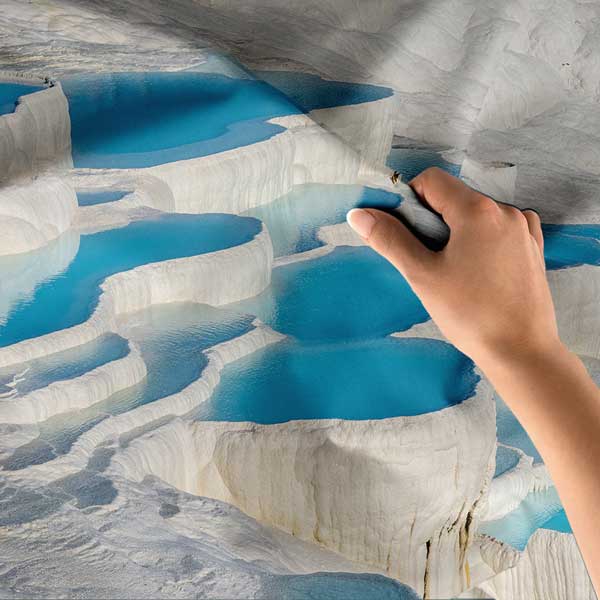 Beyaz Traverten Teraslar ve Turkuaz Havuzlar Duvar Örtüsü 11680