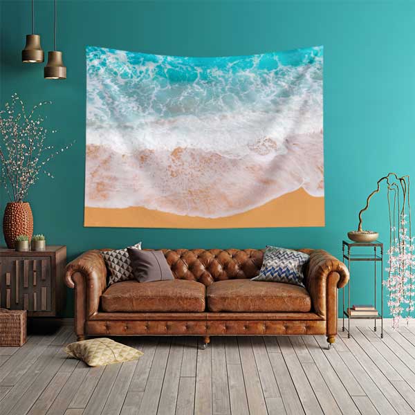 tapestry-wall-art-11697-01 Dalgalı Deniz ve Kumsal Üstten Bakış Duvar Örtüsü 11697