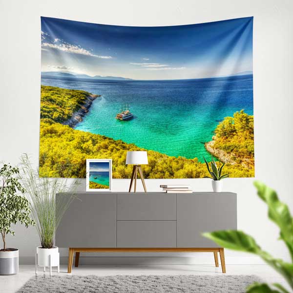 Turkuaz Koy ve Doğa Manzarası Duvar Örtüsü 11701