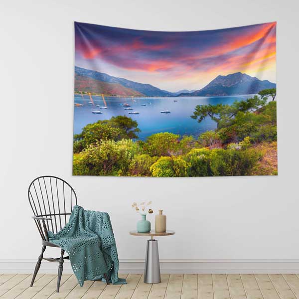 Gün Batımında Koy ve Dağ Manzarası Duvar Örtüsü 11702