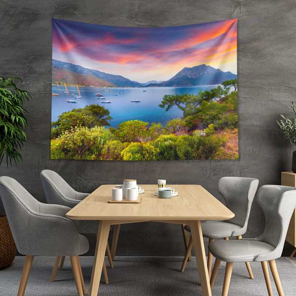 Gün Batımında Koy ve Dağ Manzarası Duvar Örtüsü 11702