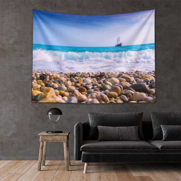 Çakıllı Sahil ve Dalgalı Deniz Manzarası Duvar Örtüsü 11707