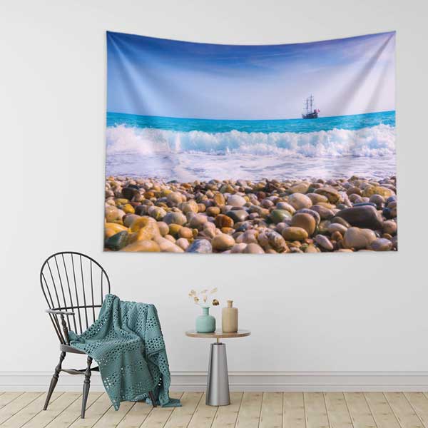 Çakıllı Sahil ve Dalgalı Deniz Manzarası Duvar Örtüsü 11707