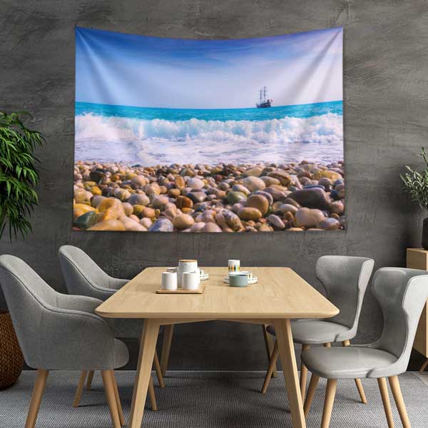 Çakıllı Sahil ve Dalgalı Deniz Manzarası Duvar Örtüsü 11707