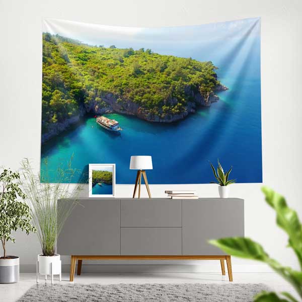 Ormanlık Koy ve Turkuaz Deniz Manzarası Duvar Örtüsü 11708