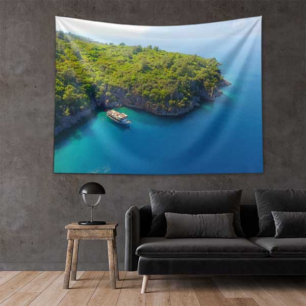 Ormanlık Koy ve Turkuaz Deniz Manzarası Duvar Örtüsü 11708