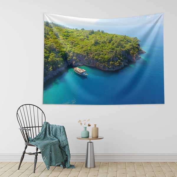 Ormanlık Koy ve Turkuaz Deniz Manzarası Duvar Örtüsü 11708