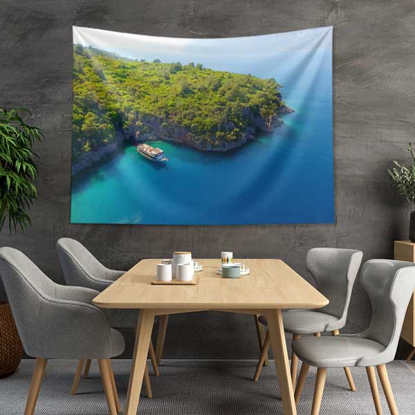 Ormanlık Koy ve Turkuaz Deniz Manzarası Duvar Örtüsü 11708