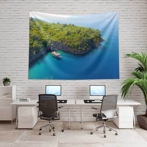 Ormanlık Koy ve Turkuaz Deniz Manzarası Duvar Örtüsü 11708