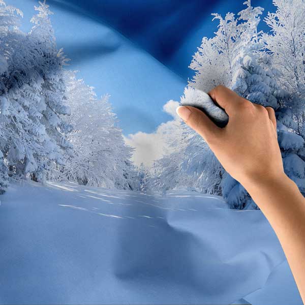 Karlı Orman Yolu ve Mavi Gökyüzü Kış Manzarası Duvar Örtüsü Kumaş Baskı 11730