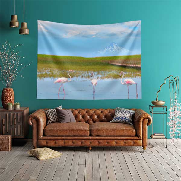 Flamingolu Göl Manzarası Duvar Örtüsü 11749