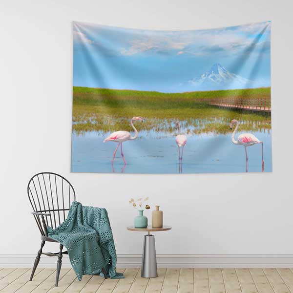 Flamingolu Göl Manzarası Duvar Örtüsü 11749