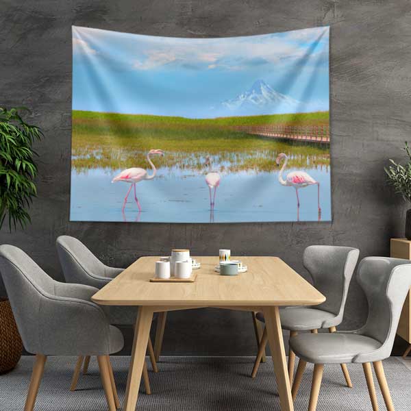 Flamingolu Göl Manzarası Duvar Örtüsü 11749