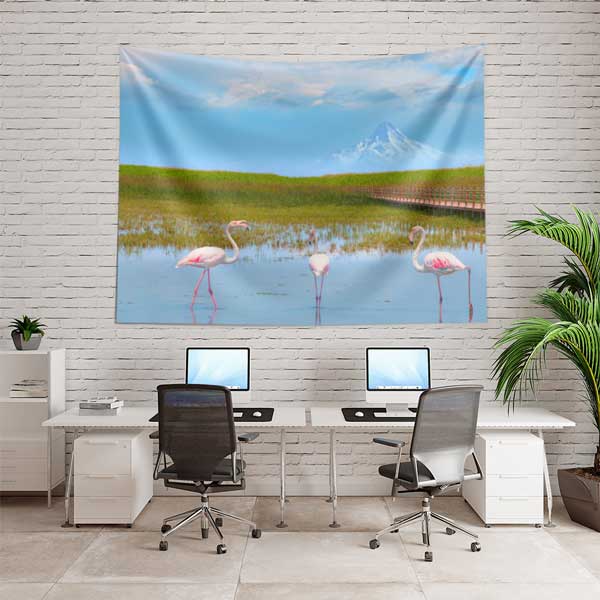 Flamingolu Göl Manzarası Duvar Örtüsü 11749