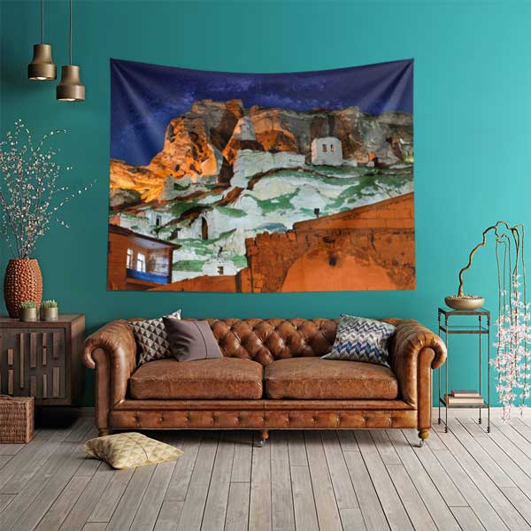 tapestry-wall-art-11753-01 Kapadokya Kaya Yerleşimi Gece Duvar Örtüsü 11753