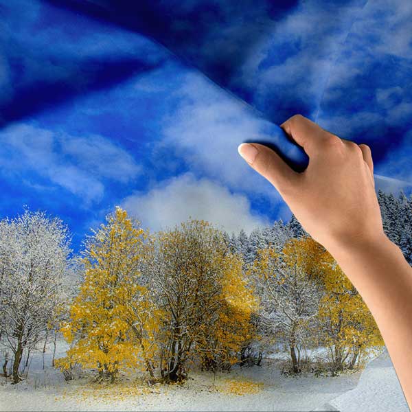 Karlı Doğada Sarı Ağaçlar Manzaralı Duvar Örtüsü Kumaş Baskı 11754