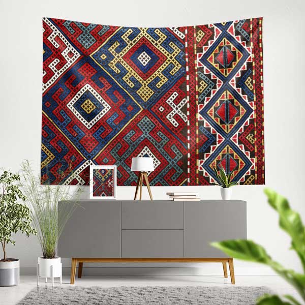 Anadolu Kilim Motifli Geometrik Desenli Duvar Örtüsü Kumaş Baskı 11776