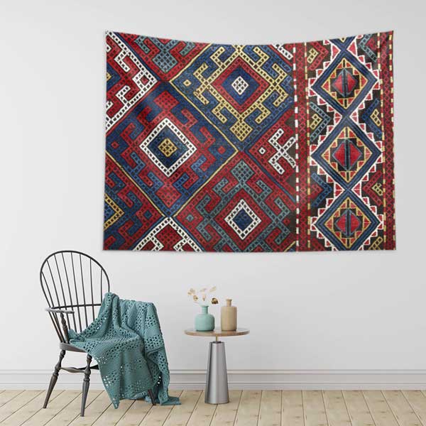 Anadolu Kilim Motifli Geometrik Desenli Duvar Örtüsü Kumaş Baskı 11776