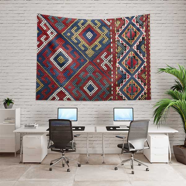 Anadolu Kilim Motifli Geometrik Desenli Duvar Örtüsü Kumaş Baskı 11776