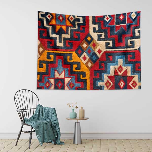 Anadolu Kilim Motifli Geometrik Desen Duvar Örtüsü Kumaş Baskı 11778