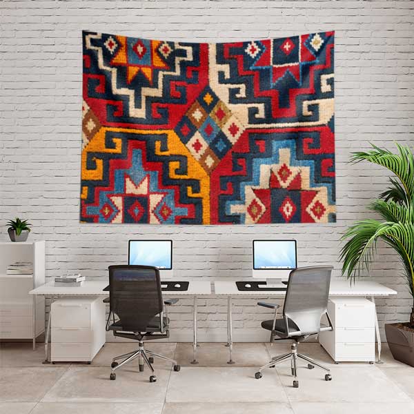 Anadolu Kilim Motifli Geometrik Desen Duvar Örtüsü Kumaş Baskı 11778