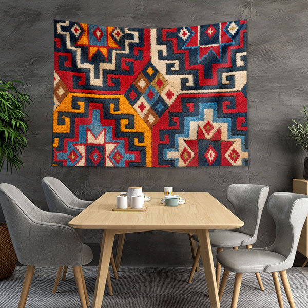Anadolu Kilim Motifli Geometrik Desen Duvar Örtüsü Kumaş Baskı 11778