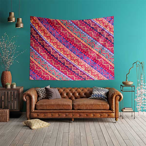 Çapraz Kilim Desenli Geleneksel Duvar Örtüsü Kumaş Baskı 11780