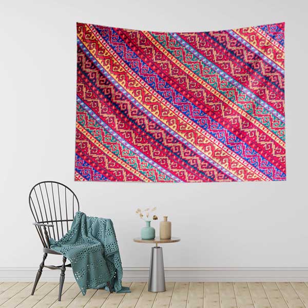 Çapraz Kilim Desenli Geleneksel Duvar Örtüsü Kumaş Baskı 11780