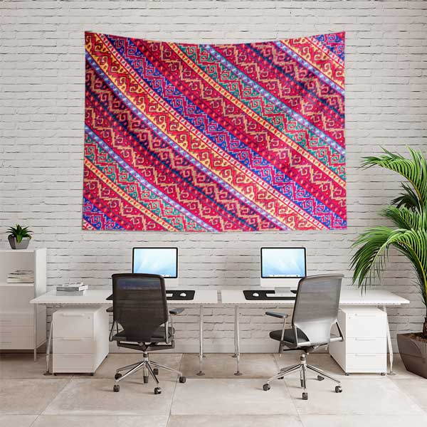 Çapraz Kilim Desenli Geleneksel Duvar Örtüsü Kumaş Baskı 11780