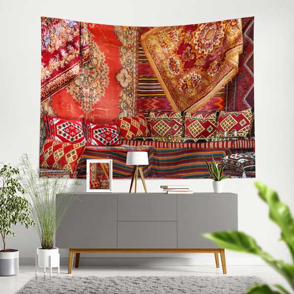 Geleneksel Anadolu Kilim ve Halı Desenli Duvar Örtüsü Kumaş Baskı 11781