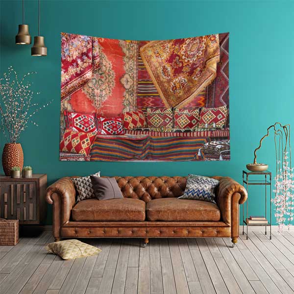 Geleneksel Anadolu Kilim ve Halı Desenli Duvar Örtüsü Kumaş Baskı 11781