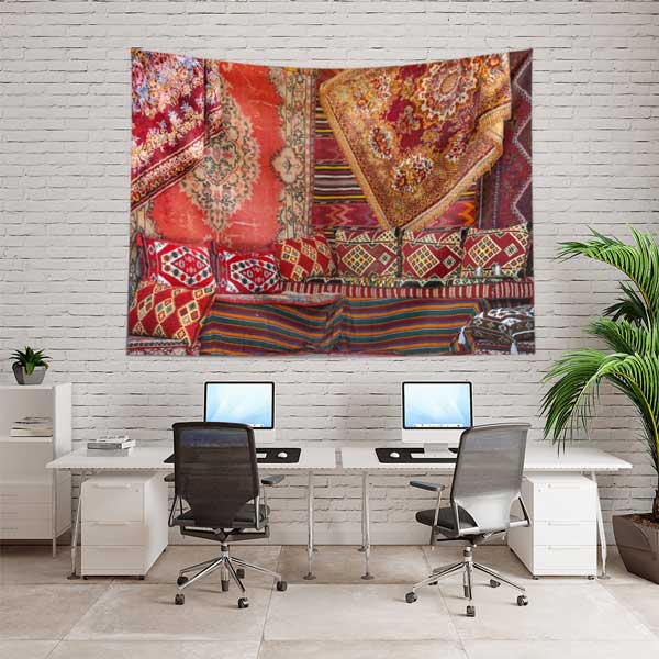 Geleneksel Anadolu Kilim ve Halı Desenli Duvar Örtüsü Kumaş Baskı 11781