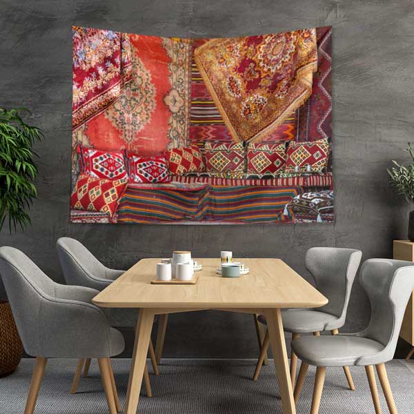 Geleneksel Anadolu Kilim ve Halı Desenli Duvar Örtüsü Kumaş Baskı 11781