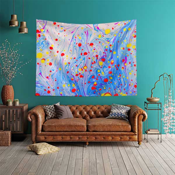 Renkli Damla Detaylı Ebru Esintili Duvar Örtüsü Kumaş Baskı 11788