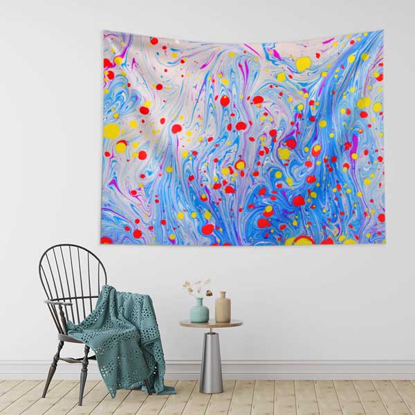 Renkli Damla Detaylı Ebru Esintili Duvar Örtüsü Kumaş Baskı 11788