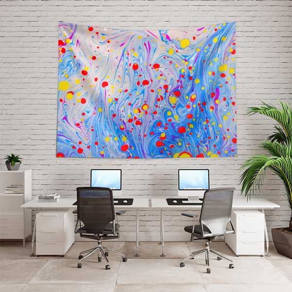 Renkli Damla Detaylı Ebru Esintili Duvar Örtüsü Kumaş Baskı 11788