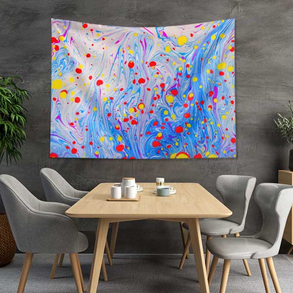 Renkli Damla Detaylı Ebru Esintili Duvar Örtüsü Kumaş Baskı 11788