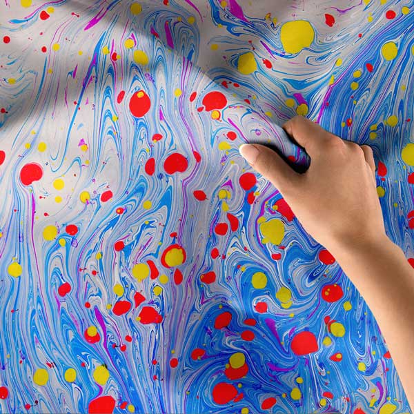 Renkli Damla Detaylı Ebru Esintili Duvar Örtüsü Kumaş Baskı 11788